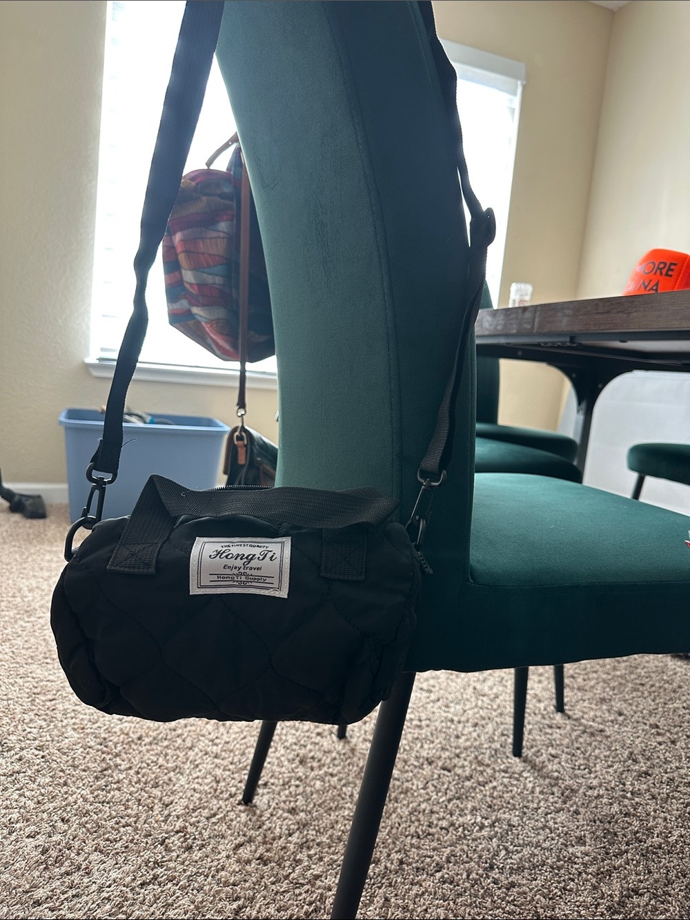 Hong ti Black Quilted Crossbody Duffel Bag